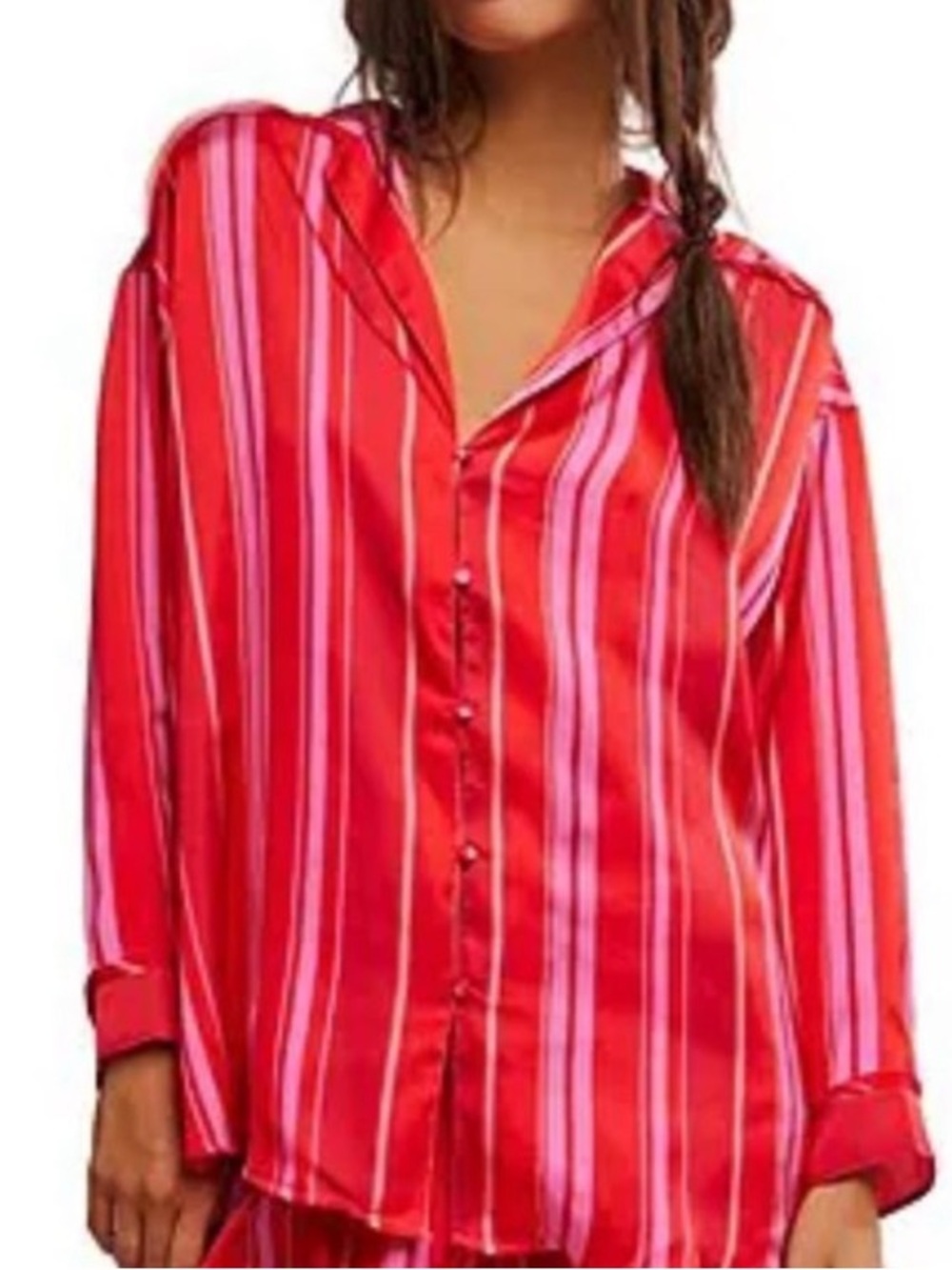 Intimately Free People Dreamy Days berry combo Button-Up Pajama Top NWT